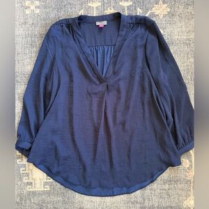 Vince Camuto Deep Navy V-Neck Long Sleeve Blouse Large